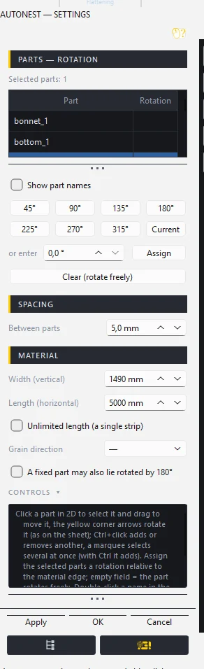 Autonest settings panel