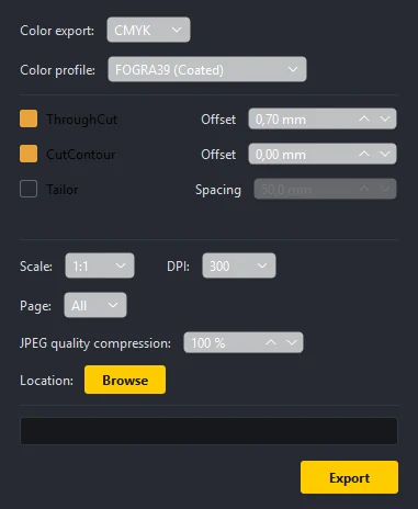 PDF export settings window