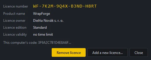 Licence window