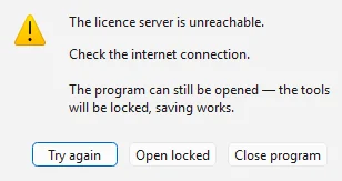 Message about the unreachable licence server