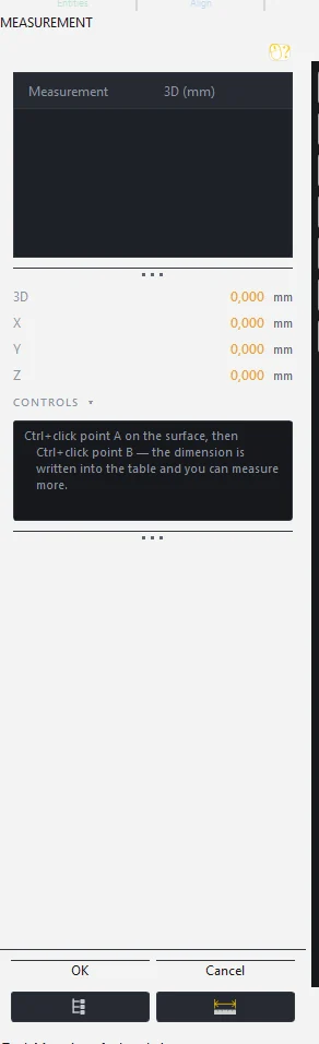 Measurement panel with a dimension in 3D