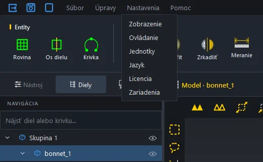 Menu Nastavenia