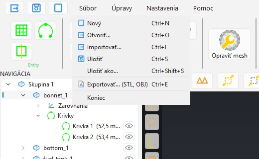 Menu Súbor